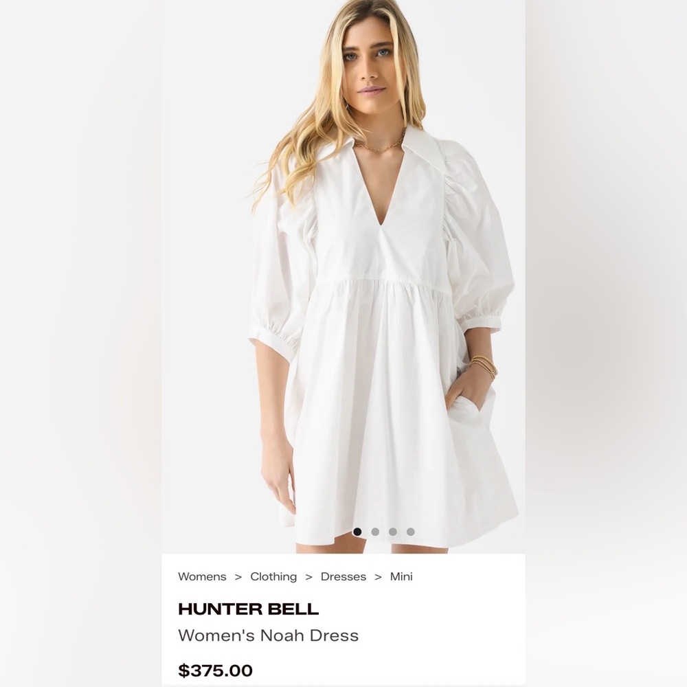 HUNTER BELL Noah Dress White V-Neck Puff Sleeve Mini Sz Small NWOT main tags